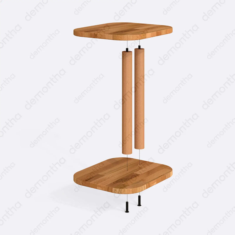 Side view of the C-shaped rectangular wooden side table with a clean, minimalist design, highlighting its functional and compact form next to a sofa