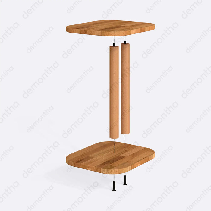 Side view of the C-shaped rectangular wooden side table with a clean, minimalist design, highlighting its functional and compact form next to a sofa