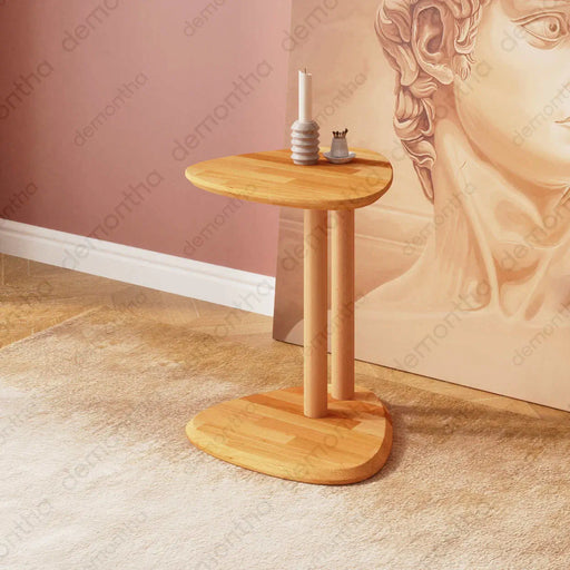Sicily Wooden Side Table with a sleek C-shaped oval design, crafted from solid wood, perfect for contemporary living rooms.