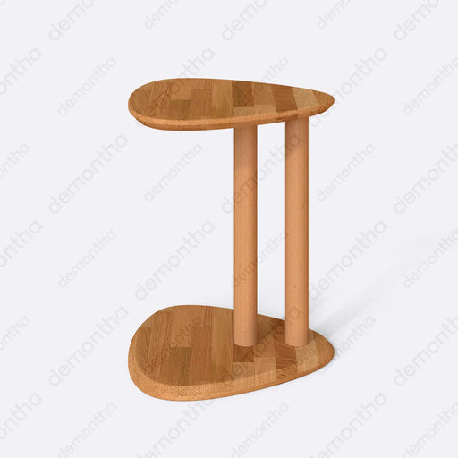Close-up of the Sicily Wooden Side Table showcasing its modern C-shaped structure, ideal for sliding under sofas or chairs.