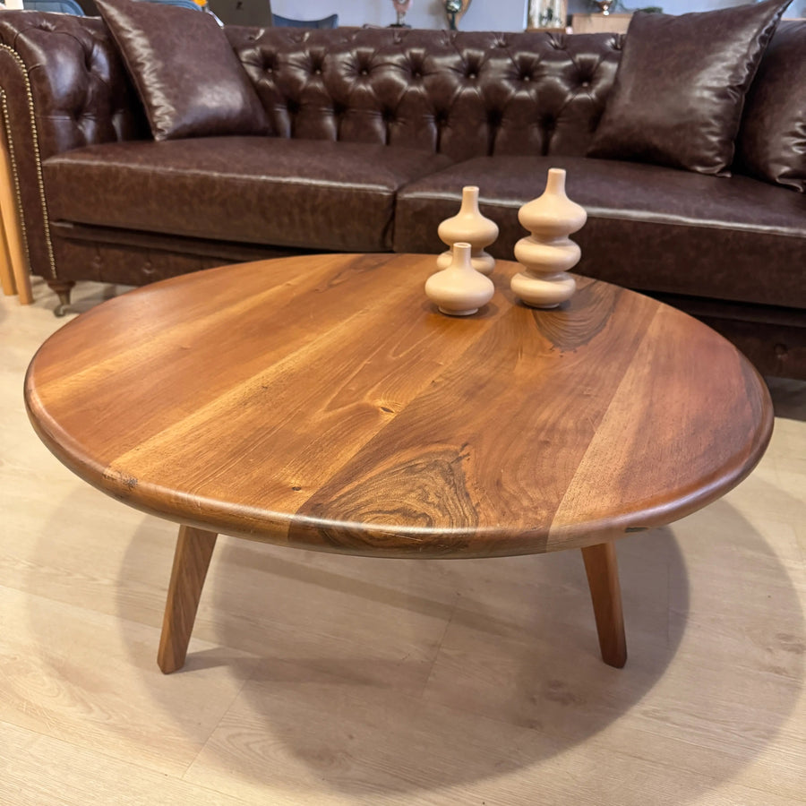 Sidney 34.6" Walnut Wood Round Coffee Table – Ready to Ship Mozilya
