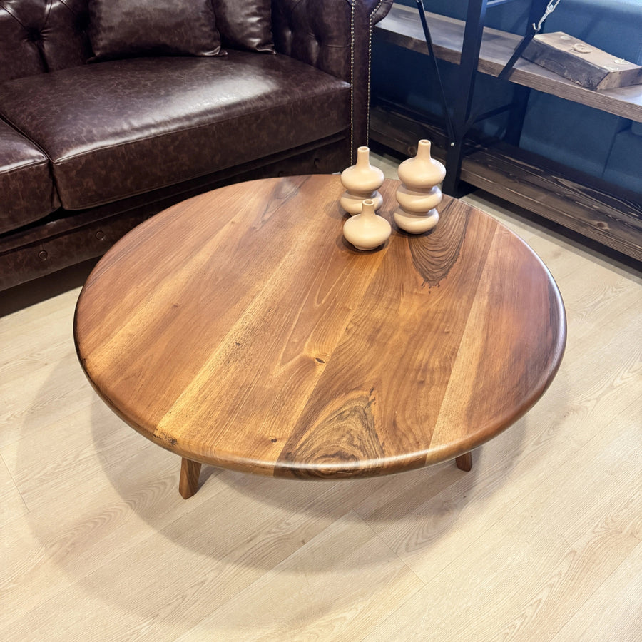 Sidney 34.6" Walnut Wood Round Coffee Table – Ready to Ship Mozilya