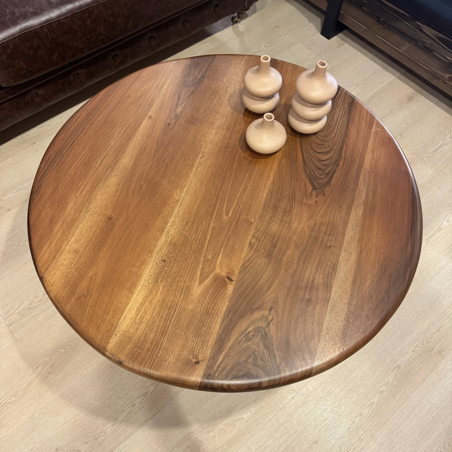 Sidney 34.6" Walnut Wood Round Coffee Table – Ready to Ship Mozilya