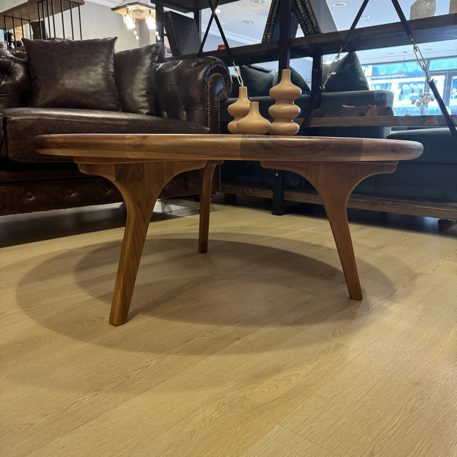Sidney 34.6" Walnut Wood Round Coffee Table – Ready to Ship Mozilya