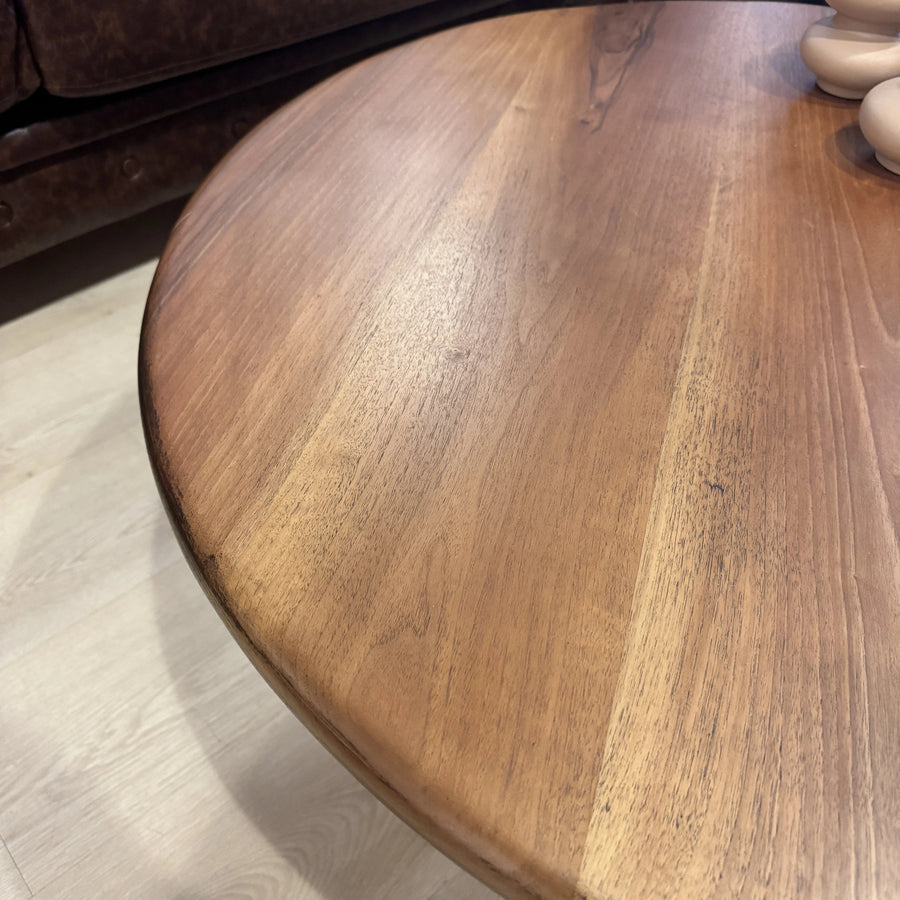 Sidney 34.6" Walnut Wood Round Coffee Table – Ready to Ship Mozilya