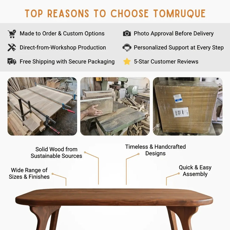 Sidney Dining Table Solid Wood | Mid Century Walnut