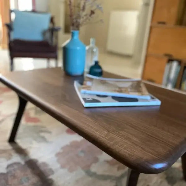 Sidney Rectangular Cocktail Table - Solid Walnut Wood - Mid Century Modern Design Mozilya