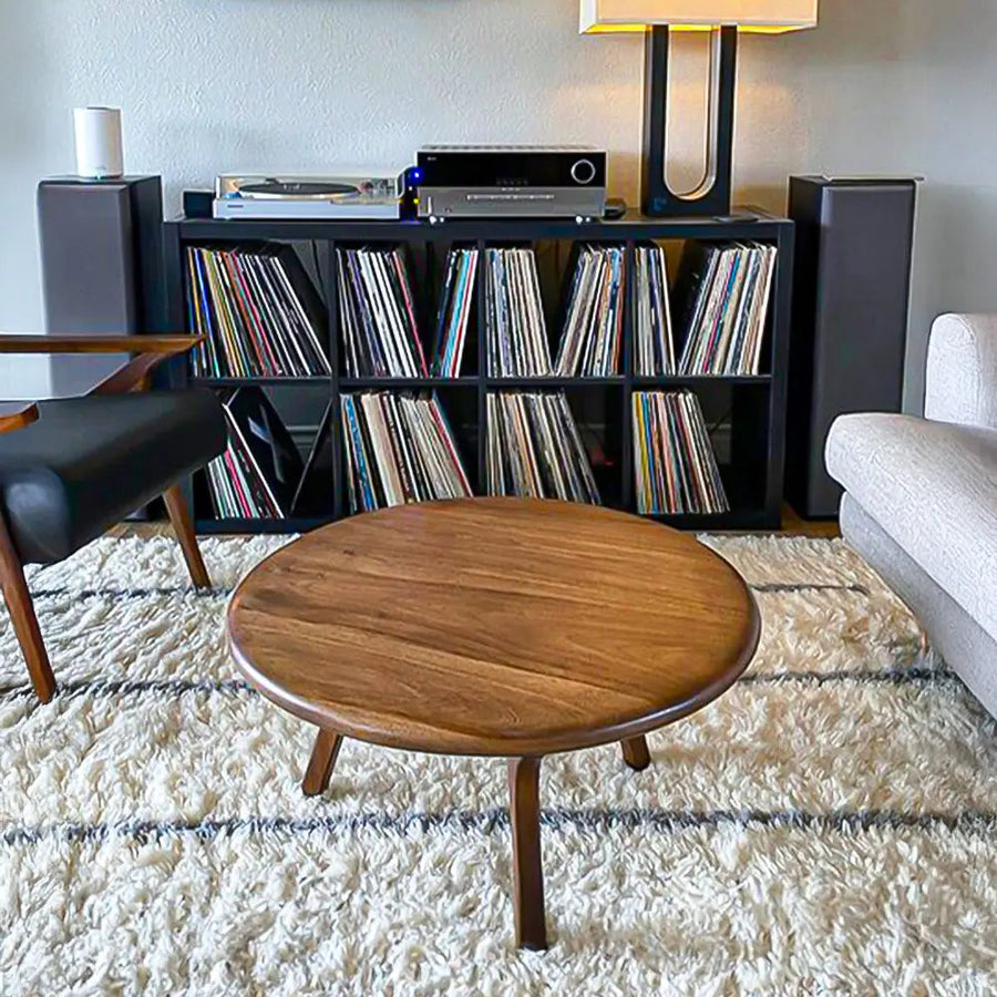 Sidney Round Coffee Table - Solid Walnut Wood - Mid Century Modern Design Mozilya