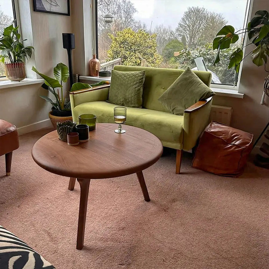 Sidney Round Coffee Table - Solid Walnut Wood - Mid Century Modern Design Mozilya