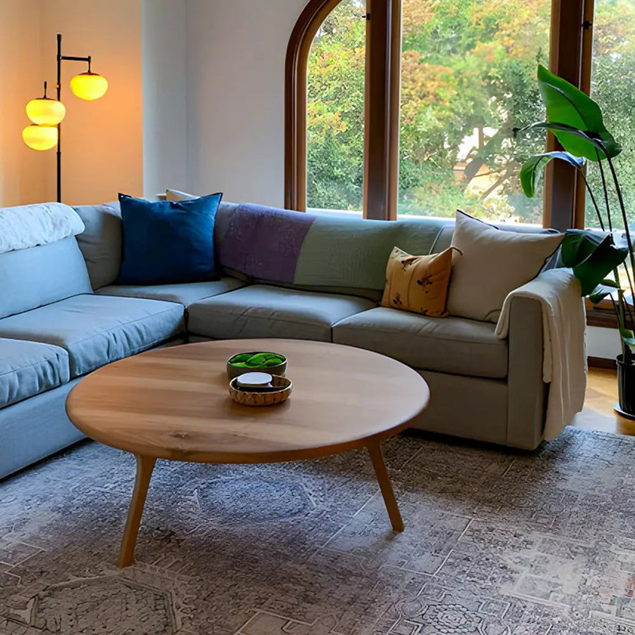 Sidney Round Coffee Table - Solid Walnut Wood - Mid Century Modern Design Mozilya