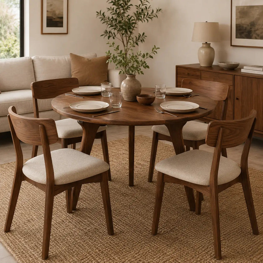Sidney Circular Walnut Dining Table | Mid Century Modern Mozilya