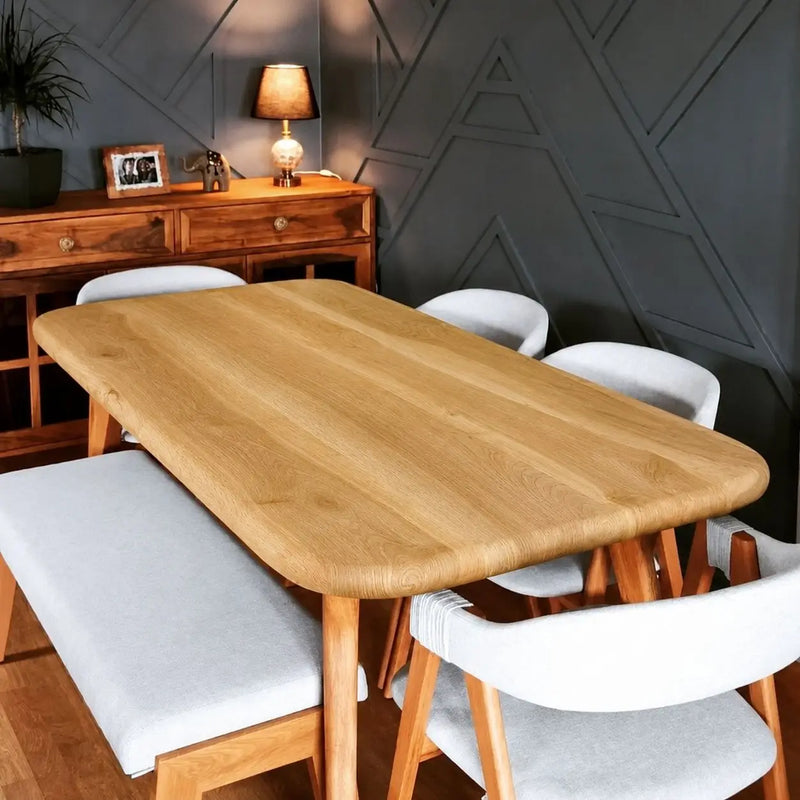 Sidney Rectangle Dining Table Solid Oak Wood – Mid-Century Modern Design
