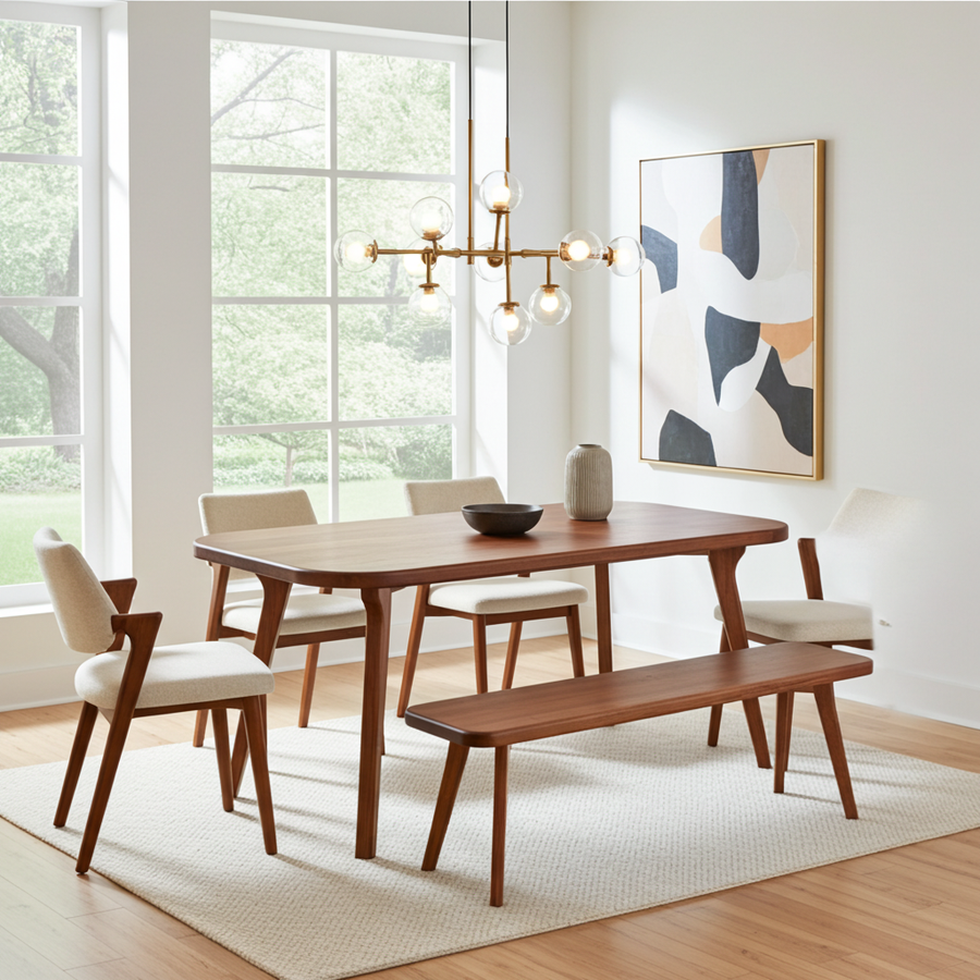 Sidney Dining Table Solid Wood | Mid Century Walnut
