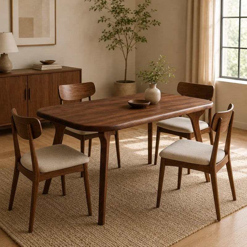 Sidney Dining Table Solid Wood | Mid Century Walnut