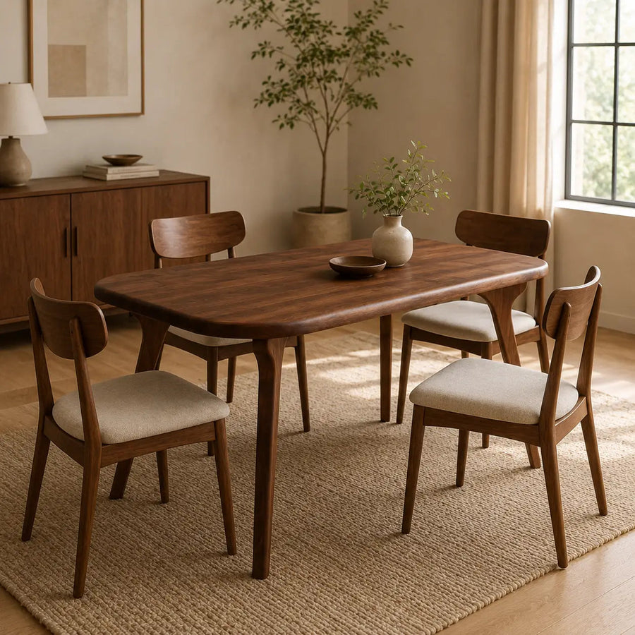 Sidney Dining Table Solid Wood | Mid Century Walnut Mozilya