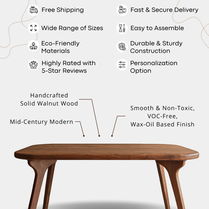 Sidney Solid Walnut Wood Dining Table