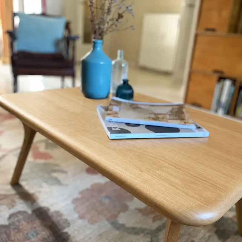 Sidney Rectangular Coffee Table Solid Oak Wood – Mid-Century Modern Design