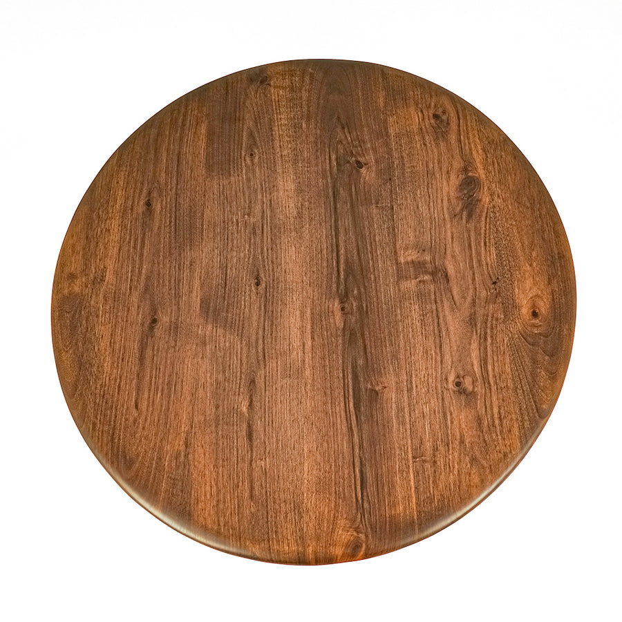 Sidney Round Coffee Table - Solid Walnut Wood - Mid Century Modern Design with a warm medium-brown finish and visible wood grain texture, shown from a top-down view on a white background.