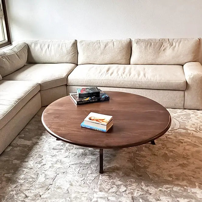 Sidney Round Coffee Table - Solid Walnut Wood - Mid Century Modern Design Mozilya