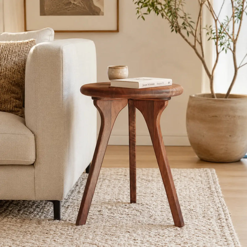 Sidney Round Side Table -  Solid Walnut Wood