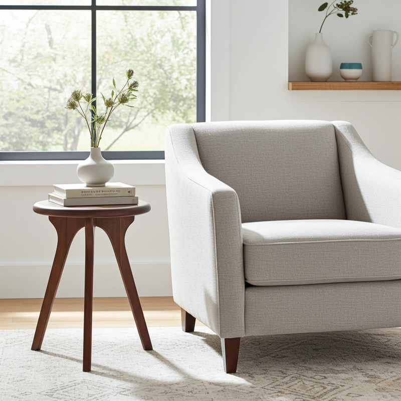 Sidney Round Side Table - Solid Walnut Wood