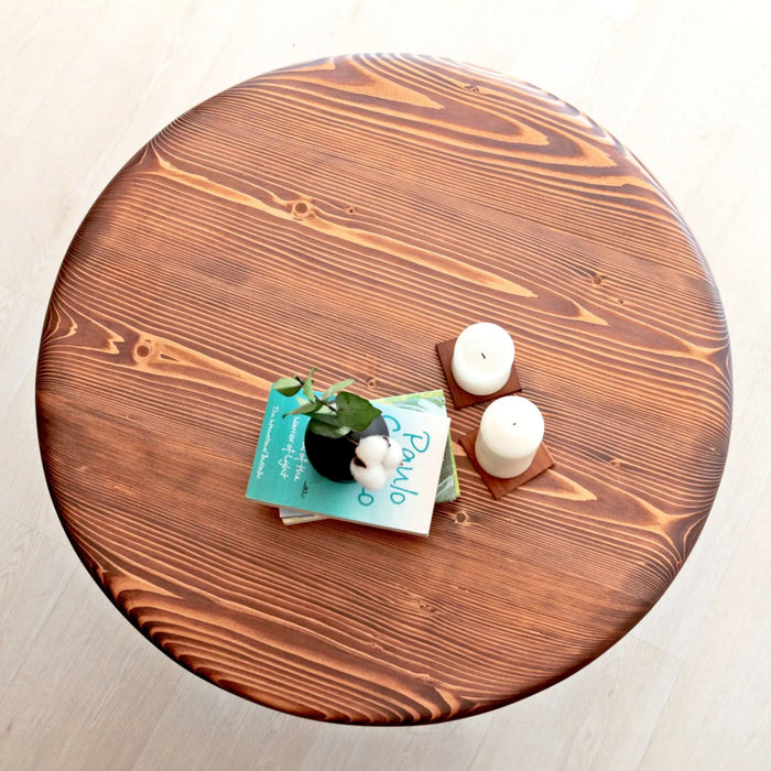 Sidney Solid Pine Wood Mid Century Round Coffee Table