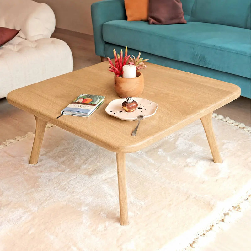 Sidney Square Wood Coffee Table Solid Oak Wood – Mid-Century Modern Design