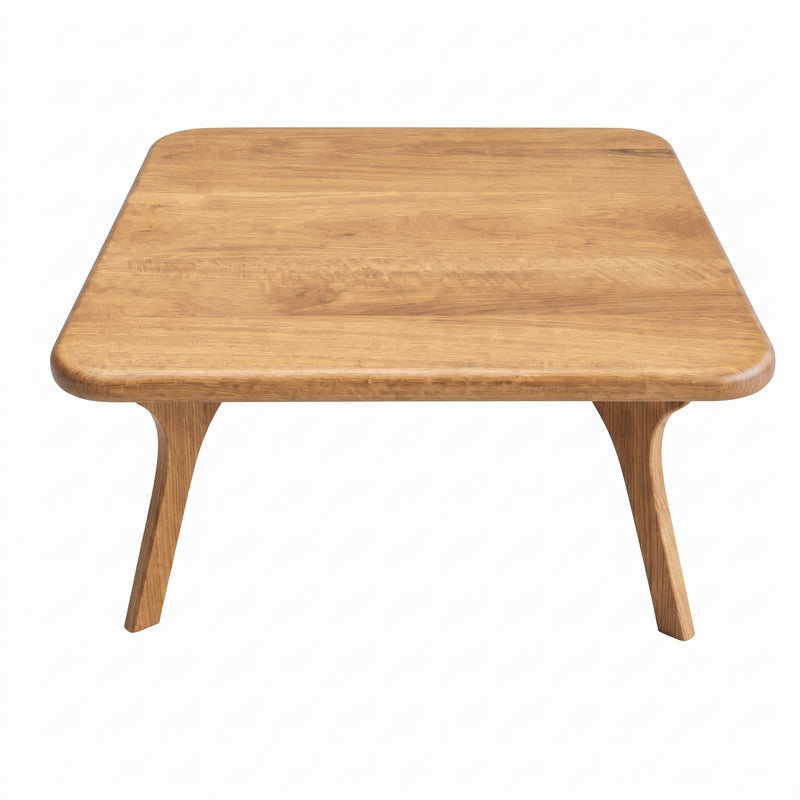 Sidney Square Wood Coffee Table Solid Oak Wood – Mid-Century Modern Design with rounded corners and angled legs, shown from a top-down perspective on a solid white background.