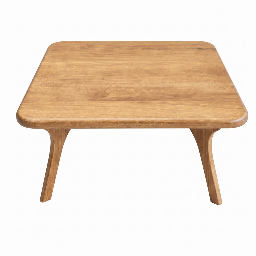 Sidney Square Wood Coffee Table Solid Oak Wood – Mid-Century Modern Design with rounded corners and angled legs, shown from a top-down perspective on a solid white background.