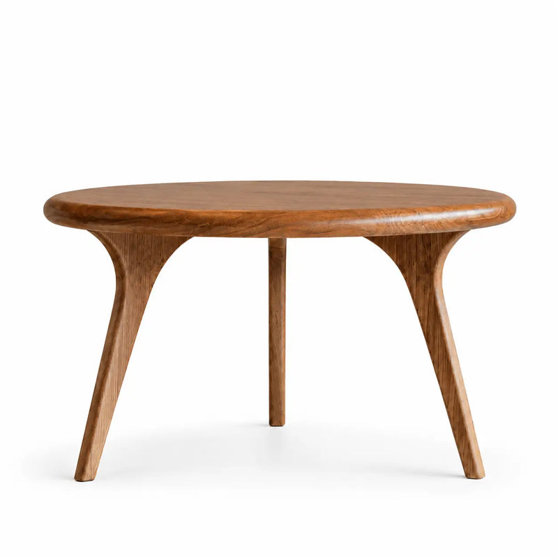 Sidney Solid Oak Wood Round Coffee Table - Handcrafted Mid-Century Design