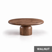 Solen Round Solid Walnut Coffee Table - Sculptural Drum Pedestal Design in Walnut Finish by Tomruque
