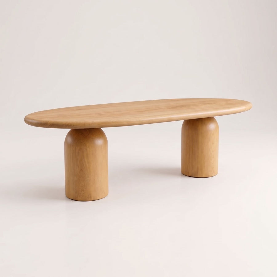 Solen Oval Solid Beech Dining Table – Sculptural Double Pedestal Modern Design