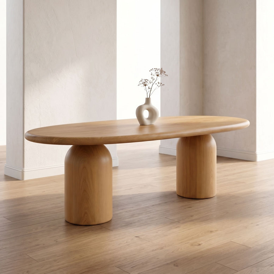 Solen Oval Solid Beech Dining Table – Sculptural Double Pedestal Modern Design