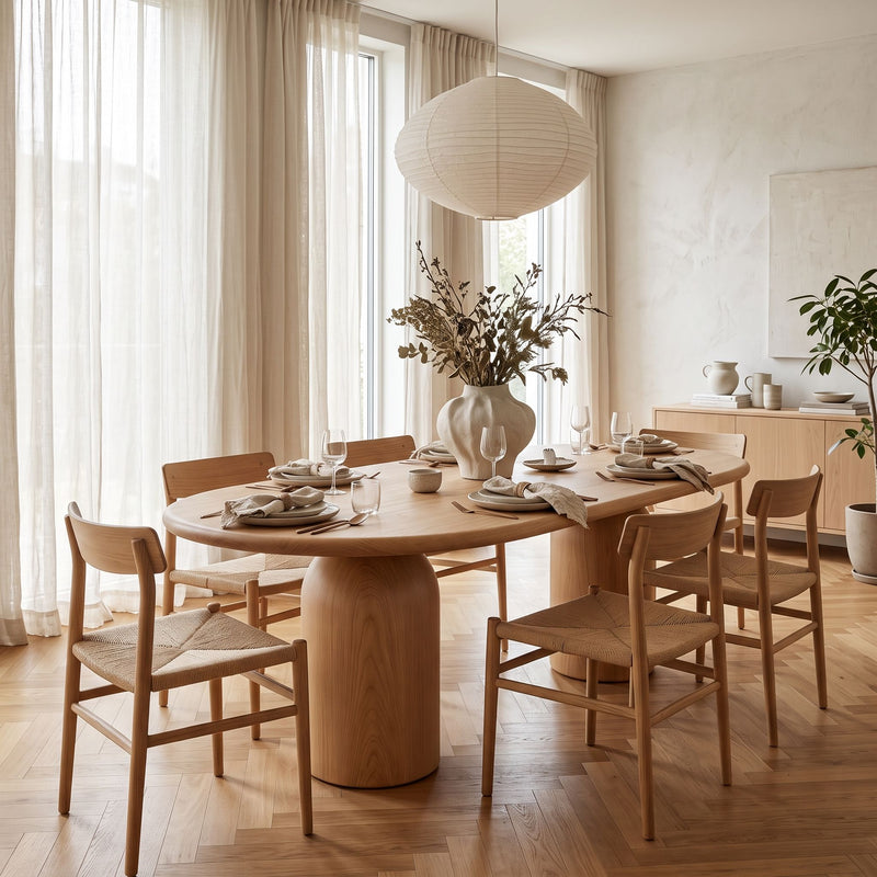 Solen Oval Solid Beech Dining Table – Sculptural Double Pedestal Modern Design