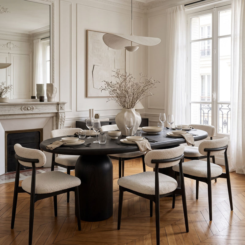 Solen Oval Solid Beech Dining Table – Sculptural Double Pedestal Modern Design