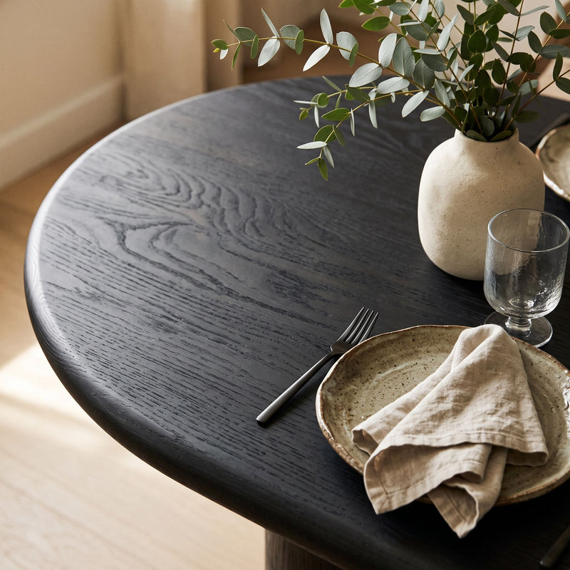 Solen Oval Solid Beech Dining Table – Sculptural Double Pedestal Modern Design