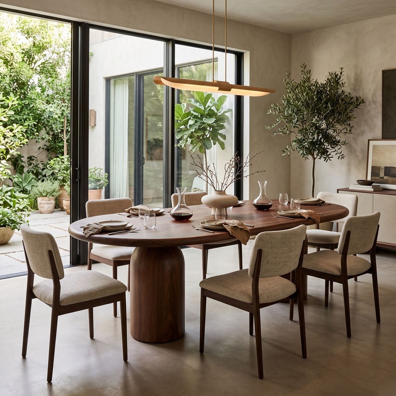 Solen Oval Solid Beech Dining Table – Sculptural Double Pedestal Modern Design
