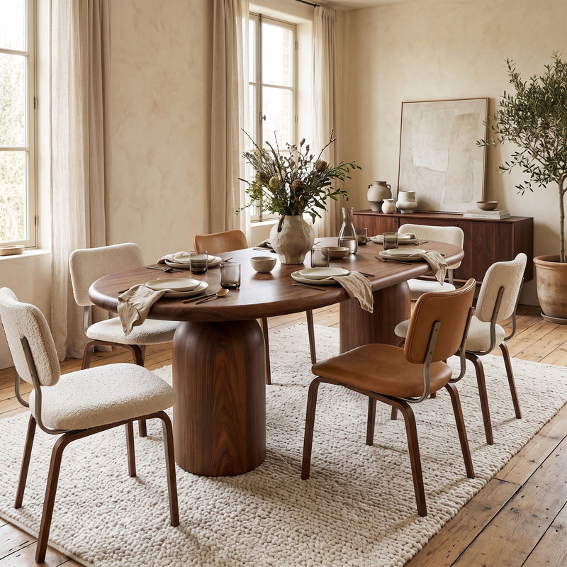 Solen Oval Solid Beech Dining Table – Sculptural Double Pedestal Modern Design
