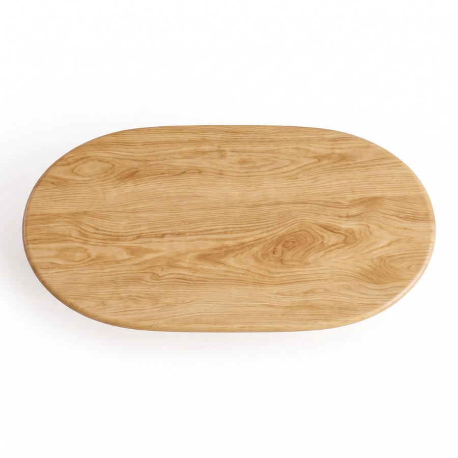 Top-down overhead view of the Solen Oval Beech Coffee Table showcasing its natural wood grain pattern.