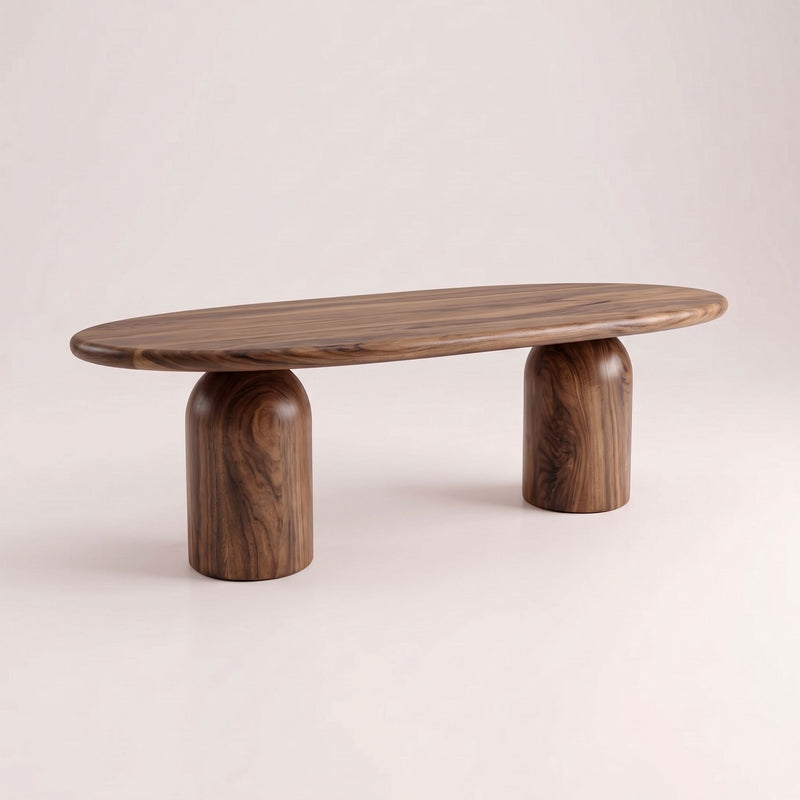 Solen Oval Solid Wood Dining Table – Oak & Walnut Double Pedestal Modern Design