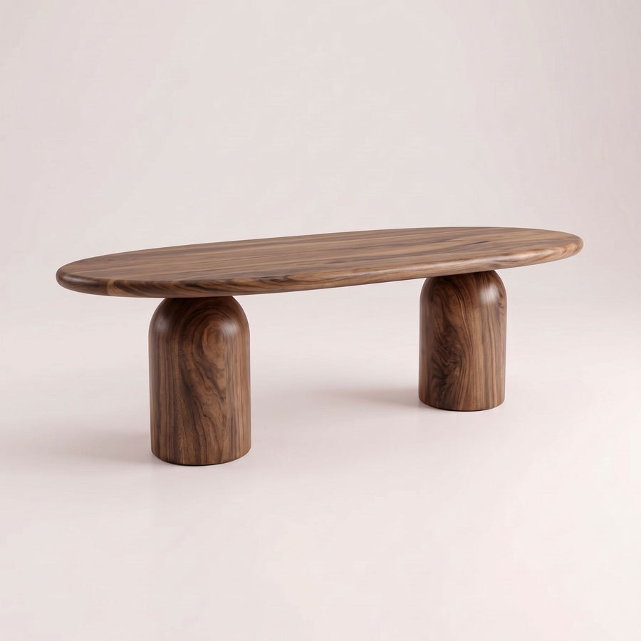 Solen Oval Solid Wood Dining Table – Oak & Walnut Double Pedestal Modern Design