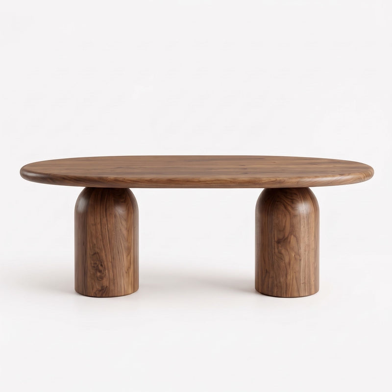 Solen Oval Solid Wood Dining Table – Oak & Walnut Double Pedestal Modern Design