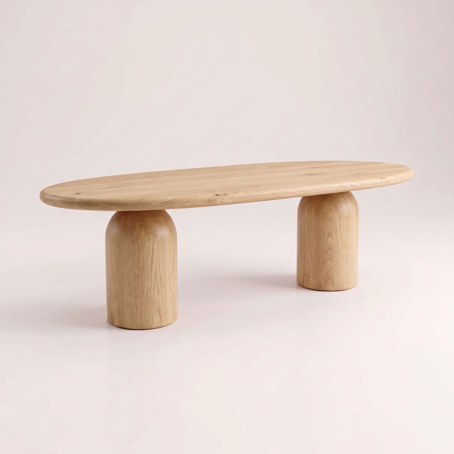 Solen Oval Solid Wood Dining Table – Oak & Walnut Double Pedestal Modern Design