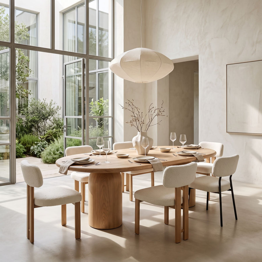 Solen Oval Solid Wood Dining Table – Oak & Walnut Double Pedestal Modern Design