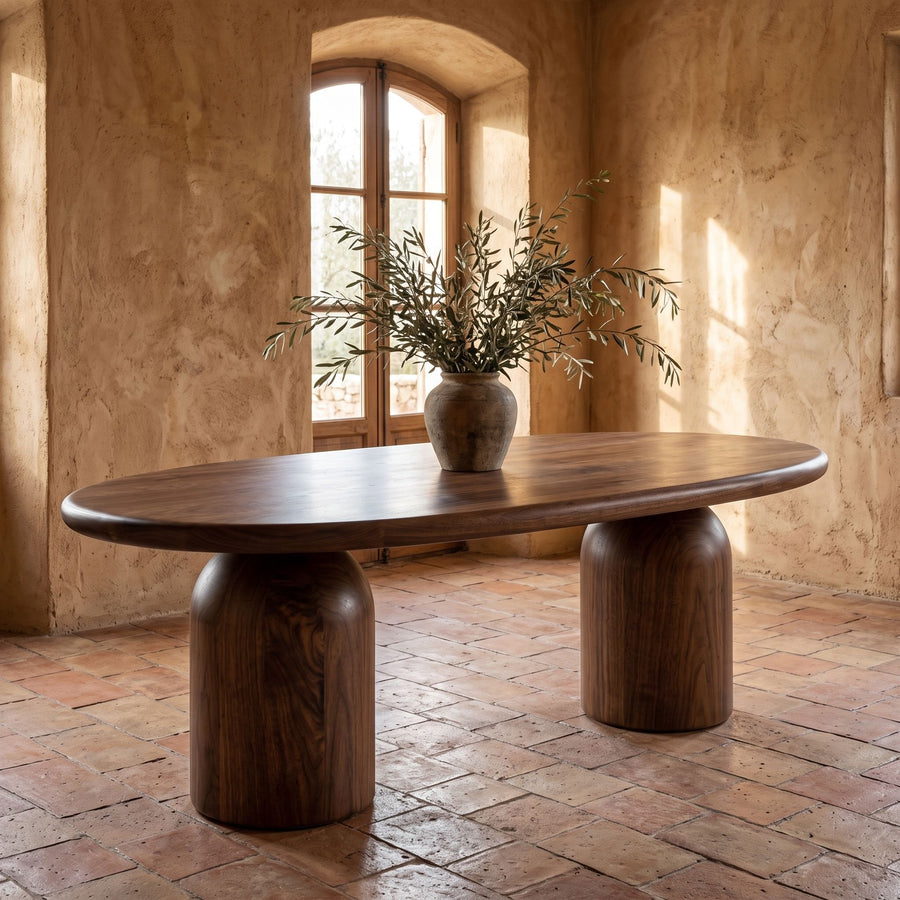 Solen Oval Solid Wood Dining Table – Oak & Walnut Double Pedestal Modern Design