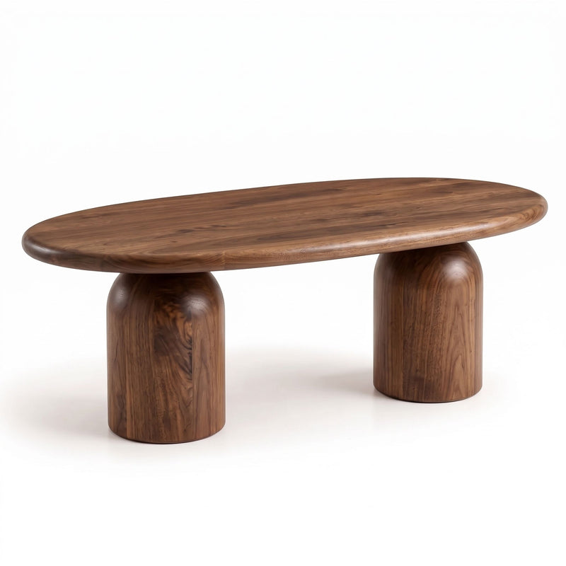 Solen Oval Solid Wood Dining Table – Oak & Walnut Double Pedestal Modern Design