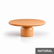 Solen Round Solid Beech Wood Coffee Table in Natural Finish - Organic Modern Sculptural Pedestal Design by Tomruque