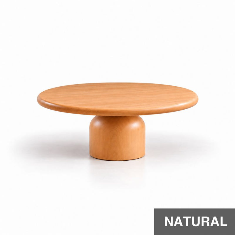 Solen Round Solid Beech Wood Coffee Table in Natural Finish - Organic Modern Sculptural Pedestal Design by Tomruque