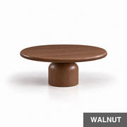Solen Round Solid Beech Wood Coffee Table with Sculptural Pedestal Base in Walnut Finish