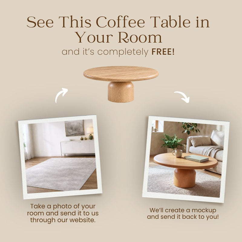 Solen Round Solid Oak Coffee Table - Free 3D Room Mockup Service Graphic